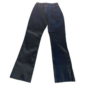 Cache high waisted leather flare leg pants